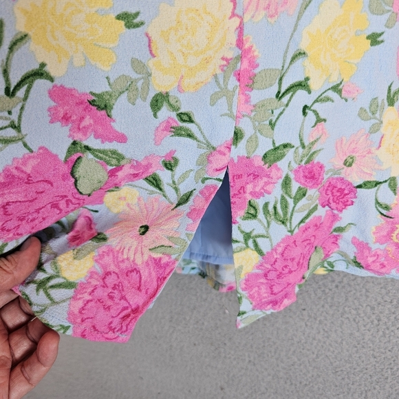 Wayf Womens Minidress Sz L Pink Carnations Tie Straps Adj. Sweetheart Neckline - Picture 4 of 13